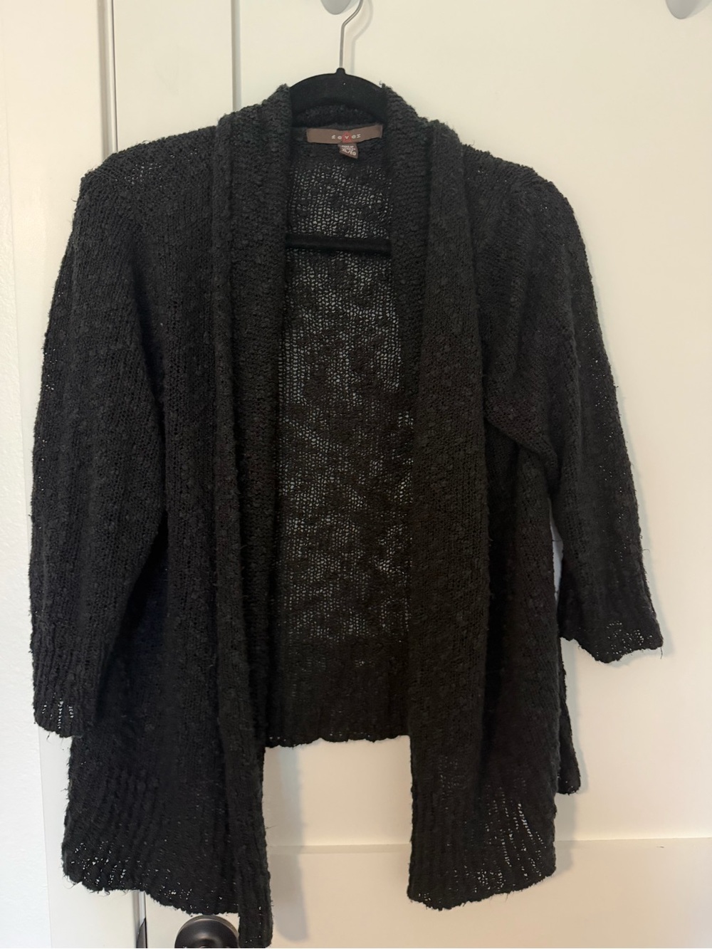 Fever Cozy Open-Front Black Knit Sweater Cardigan